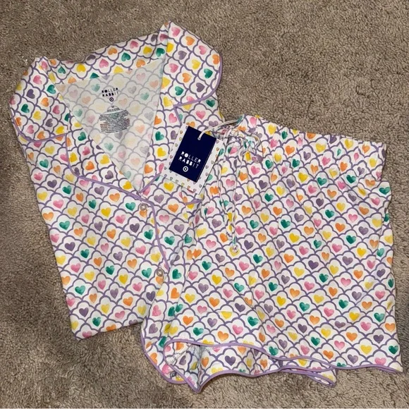 NWT Women’s Roller Rabbit x Target Geo Hearts Short Pajama Set size Adult Medium - Picture 2 of 5